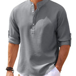 Men's Casual Shirt  Long Sleeve Stand Collar Solid Color Shirt Mens Clothing