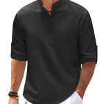 Men's Casual Shirt  Long Sleeve Stand Collar Solid Color Shirt Mens Clothing