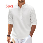 Men's Casual Shirt  Long Sleeve Stand Collar Solid Color Shirt Mens Clothing